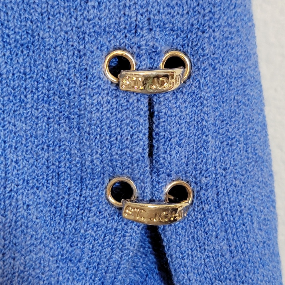 Y2K St. John Collection Santana Knit Blue Blazer Button Front Gold Academia Sz 8 - Picture 11 of 16